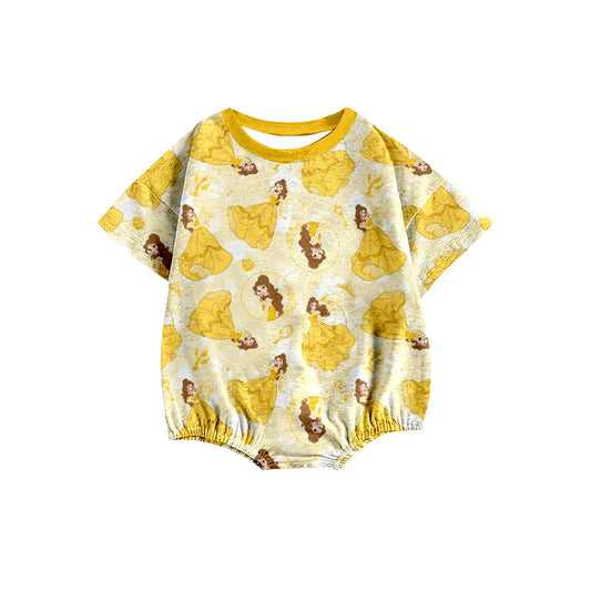 preorder(moq 5) Baby Girls Yellow Princess Short Sleeve Rompers