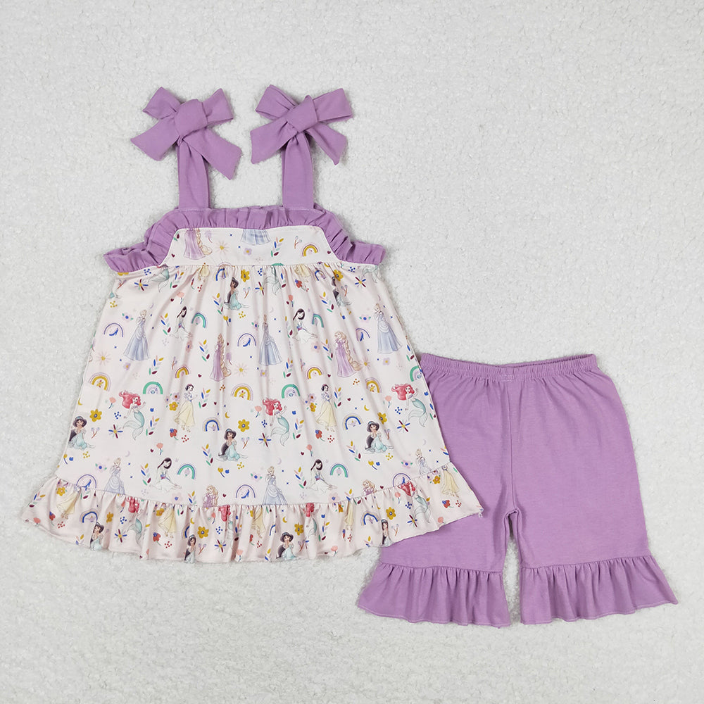 Baby Girls Princess Rainbow Straps Tunic Top Ruffle Shorts Clothes Sets