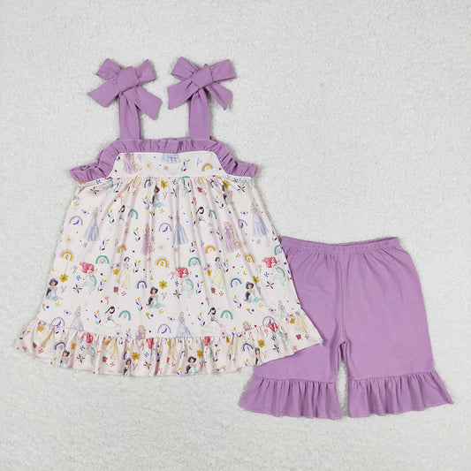 Baby Girls Princess Rainbow Straps Tunic Top Ruffle Shorts Clothes Sets