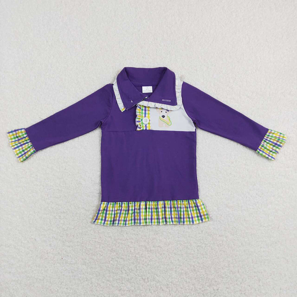 Baby Girls Mardi Gras Ruffle Dogs Pullovers Tops