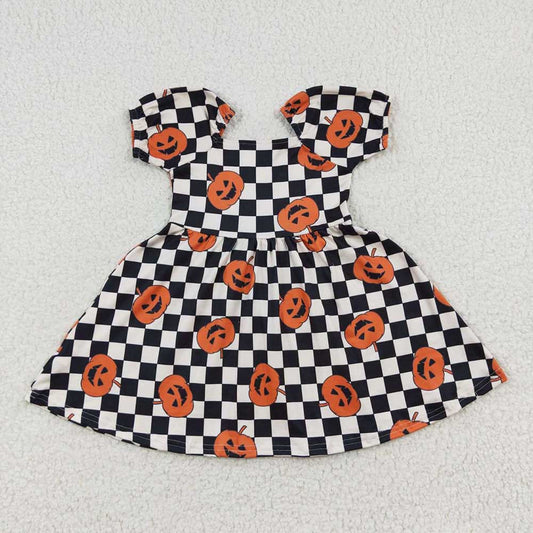 Baby Girls Halloween Plaid Checkered Pumpkin Dresses