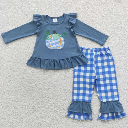 Baby Girls Pumpkin Blue Checkered Pants Clothes Sets