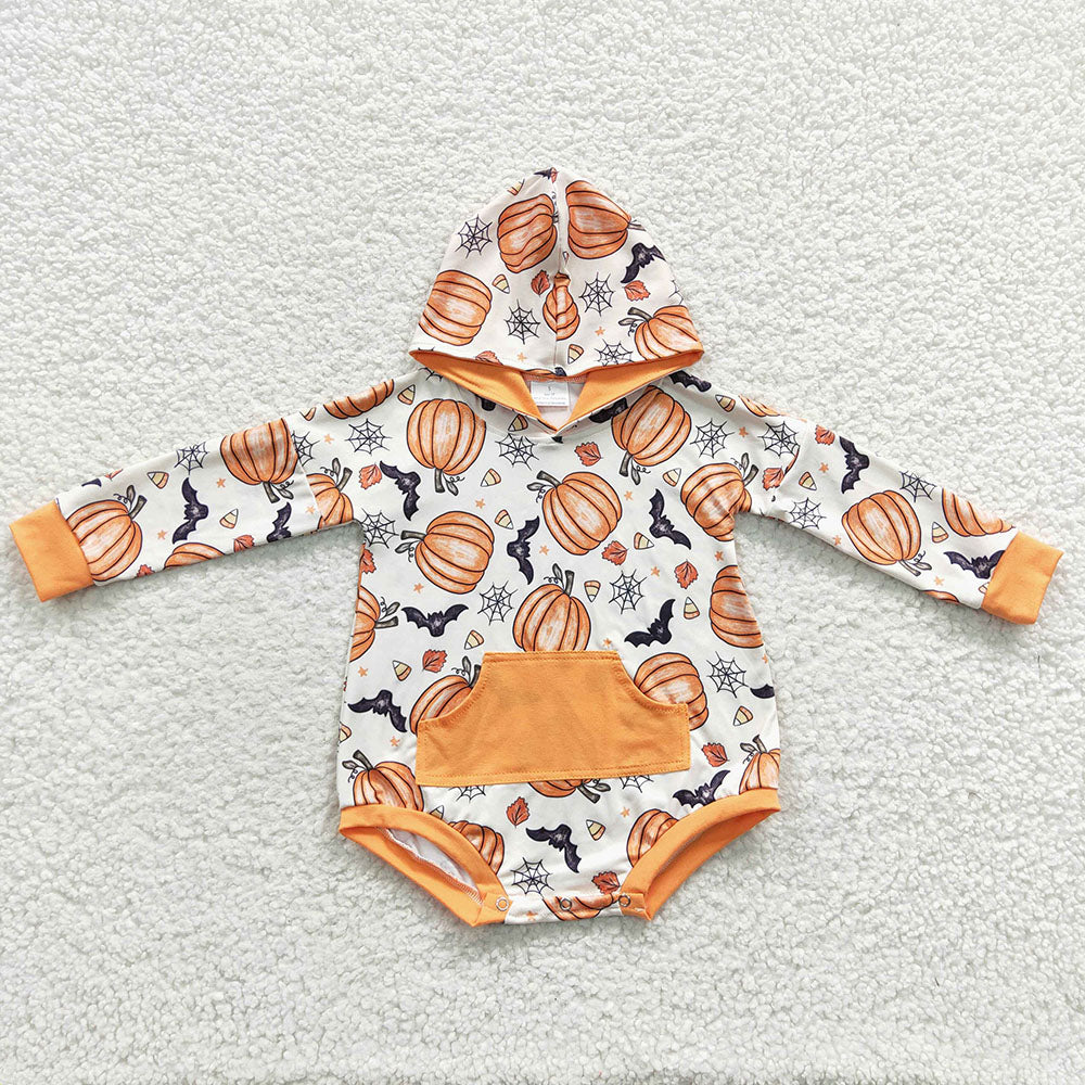 Baby Kids Orange Pumpkin Hooded Rompers