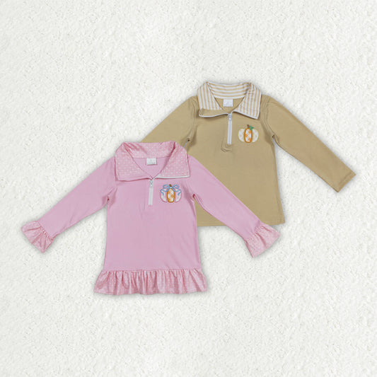Sibling Embroidery Pumpkins Baby Girls Boys Zipper Fall Pullover Tops