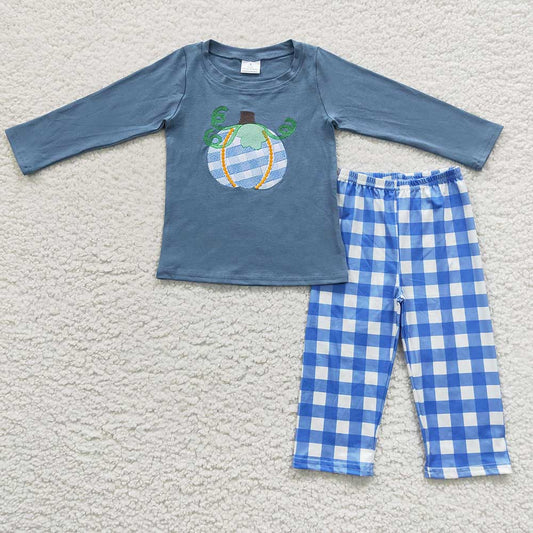 Baby Boys Pumpkin Blue Checkered Pants Clothes Sets