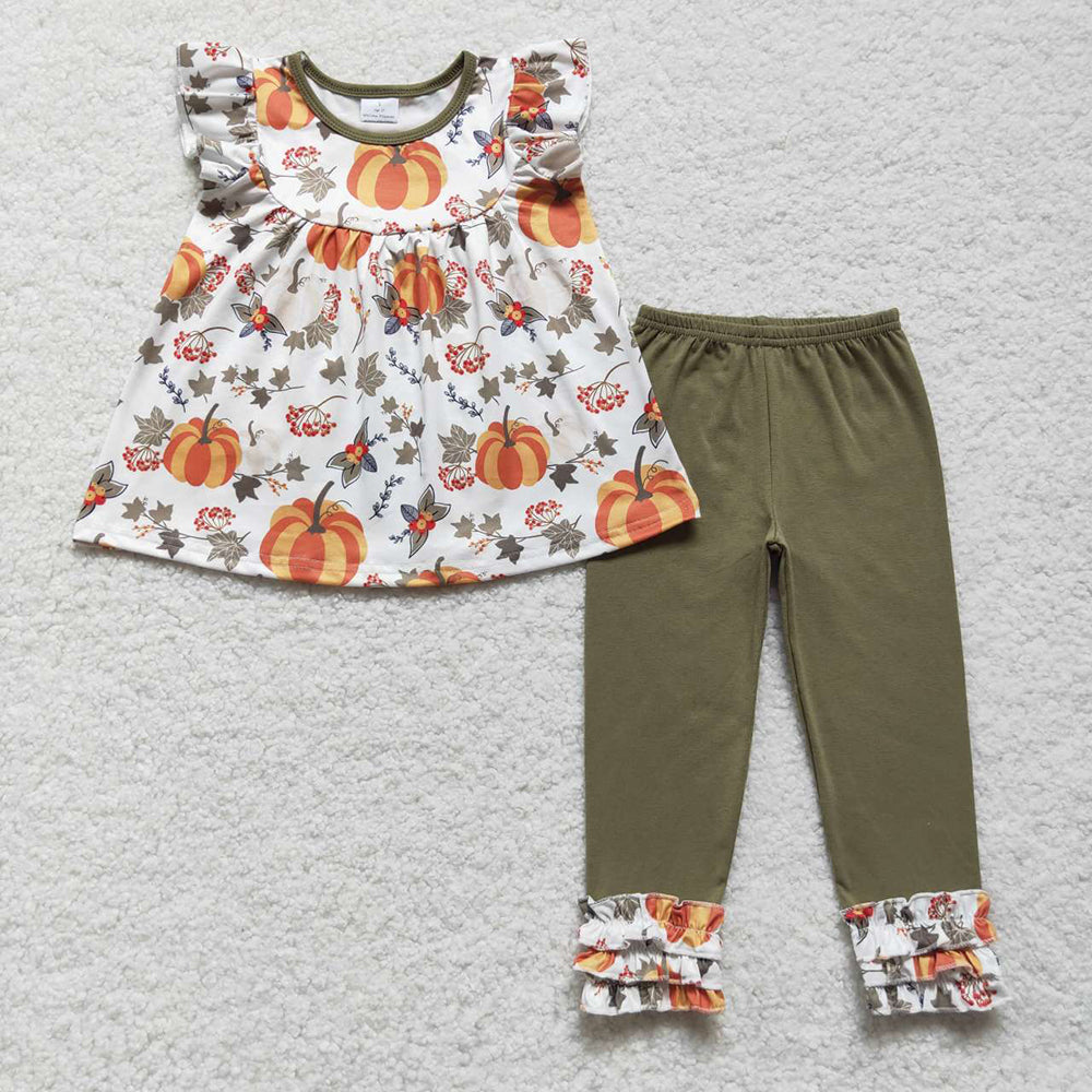 Baby Girls Pumpkin Flutter Tunic Top Legging Clothes Sets