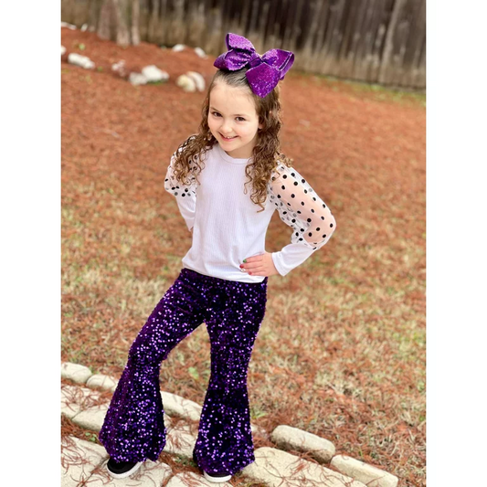 Baby Girls Purple Sequin Bell Pants