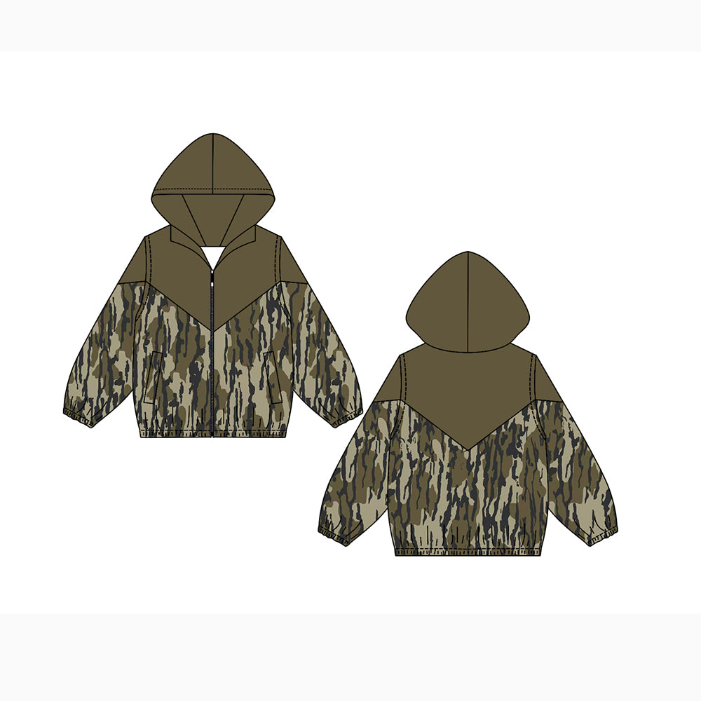 Preorder (moq 5)Baby Boys Long Sleeves Olive Camo Zipper Hoodies Cardigan Jackets Top