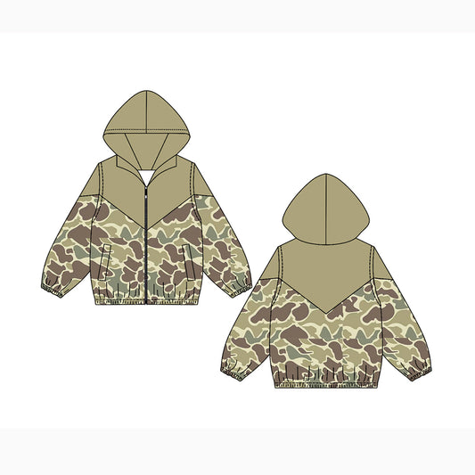 Preorder (moq 5)Baby Boys Long Sleeves Khaki Brown Camo Zipper Hoodies Cardigan Jackets Top