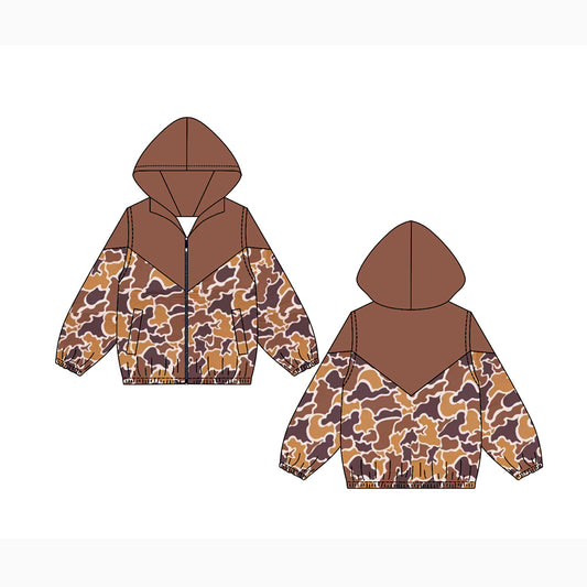 Preorder (moq 5)Baby Boys Long Sleeves Dark Brown Camo Zipper Hoodies Cardigan Jackets Top