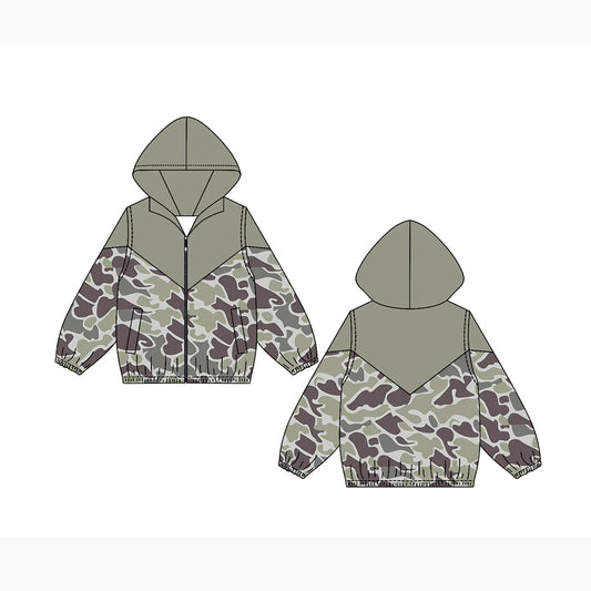 Preorder (moq 5)Baby Boys Long Sleeves Dark Gray Camo Zipper Hoodies Cardigan Jackets Top