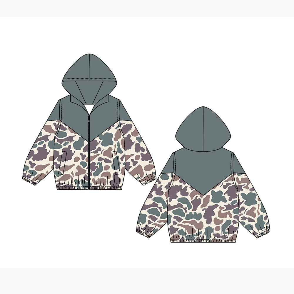 Preorder (moq 5)Baby Boys Long Sleeves Lavender Blue Camo Zipper Hoodies Cardigan Jackets Top