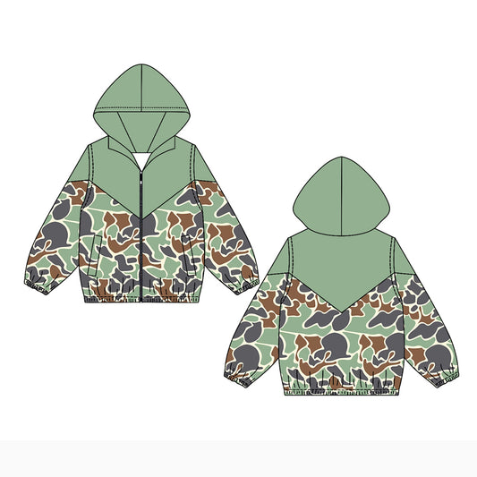 Preorder (moq 5)Baby Boys Long Sleeves Aqua Brown Camo Zipper Hoodies Cardigan Jackets Top