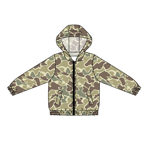 Preorder (moq 5)Baby Boys Long Sleeves Khaki Brown Camo Zipper Pockets Hoodies Cardigan Jackets Top