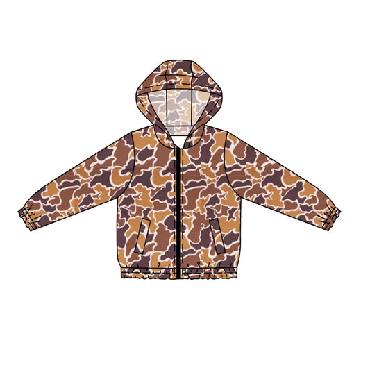 Preorder (moq 5)Baby Boys Long Sleeves Lavender Brown Camo Zipper Pockets Hoodies Cardigan Jackets Top