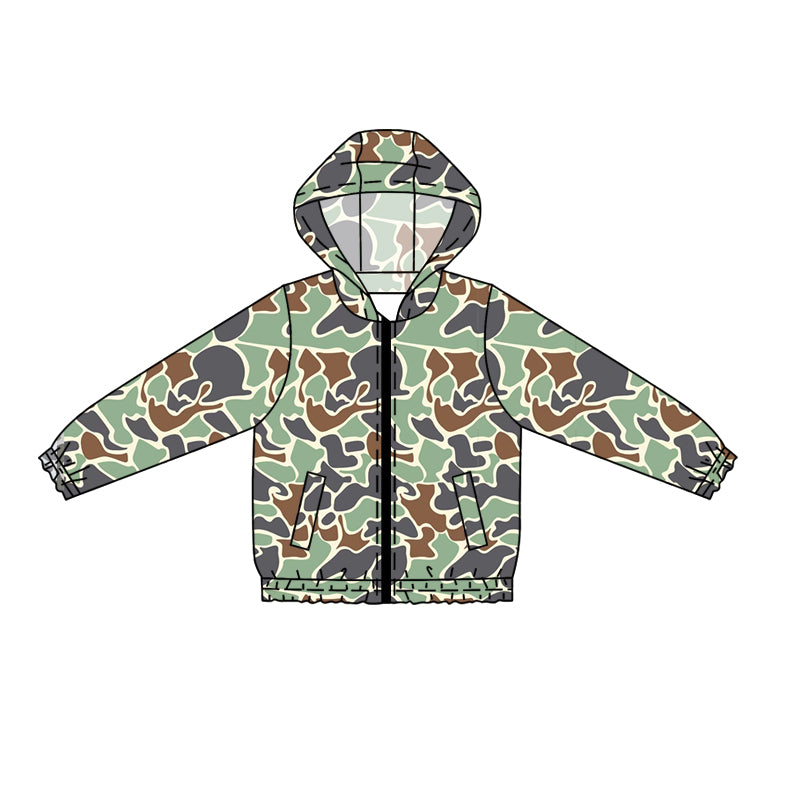Preorder (moq 5)Baby Boys Long Sleeves Green Brown Camo Zipper Pockets Hoodies Cardigan Jackets Top