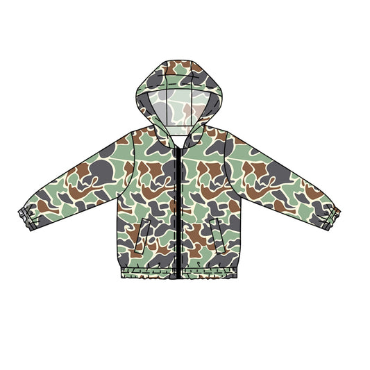 Preorder (moq 5)Baby Boys Long Sleeves Green Brown Camo Zipper Pockets Hoodies Cardigan Jackets Top