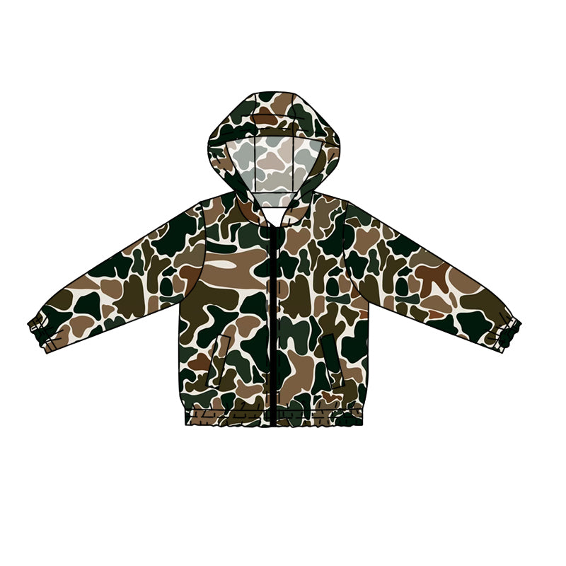 Preorder (moq 5)Baby Boys Long Sleeves Dark Green Brown Camo Zipper Pockets Hoodies Cardigan Jackets Top