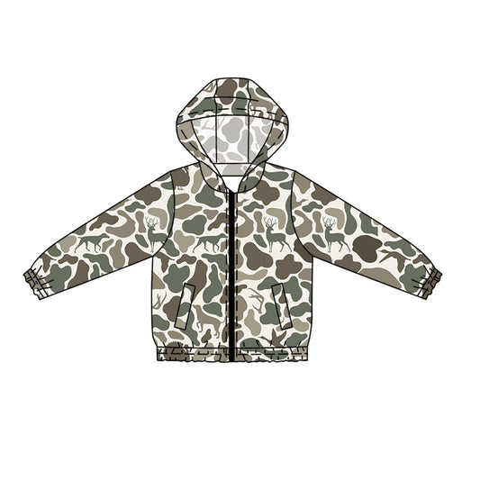 Preorder (moq 5)Baby Boys Long Sleeves Gray Ducks Deer Camo Zipper Pockets Hoodies Cardigan Jackets Top