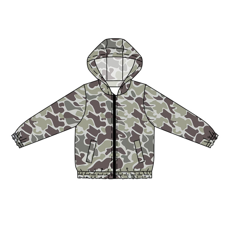 Preorder (moq 5)Baby Boys Long Sleeves Gray Lavender Camo Zipper Pockets Hoodies Cardigan Jackets Top