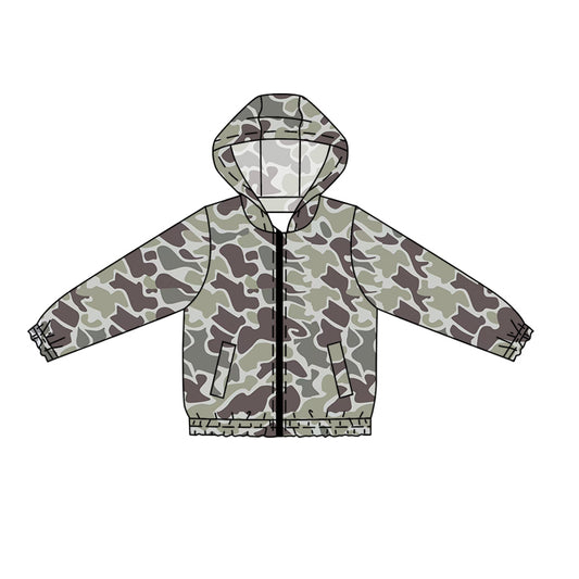 Preorder (moq 5)Baby Boys Long Sleeves Gray Lavender Camo Zipper Pockets Hoodies Cardigan Jackets Top