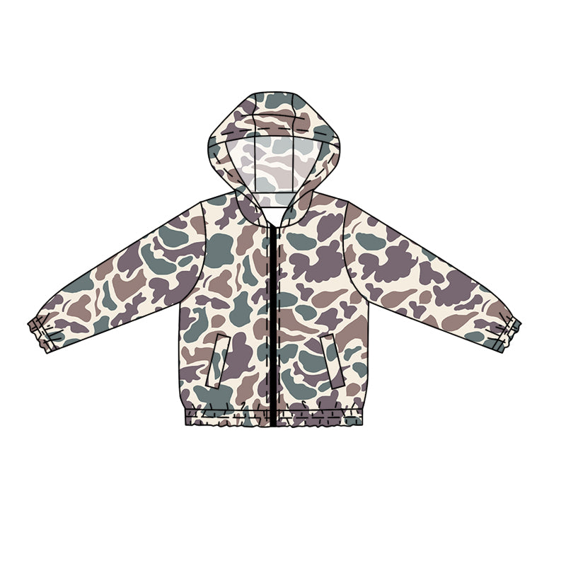 Preorder (moq 5)Baby Boys Long Sleeves Lavender Khaki Camo Zipper Pockets Hoodies Cardigan Jackets Top