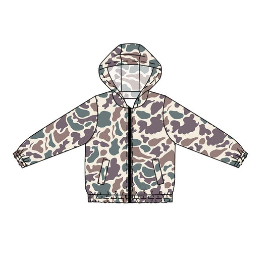 Preorder (moq 5)Baby Boys Long Sleeves Lavender Khaki Camo Zipper Pockets Hoodies Cardigan Jackets Top