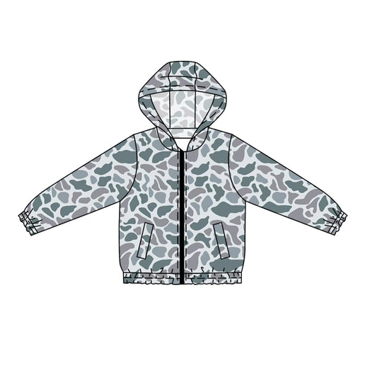 Preorder (moq 5)Baby Boys Long Sleeves Gray Blue Camo Zipper Pockets Hoodies Cardigan Jackets Top