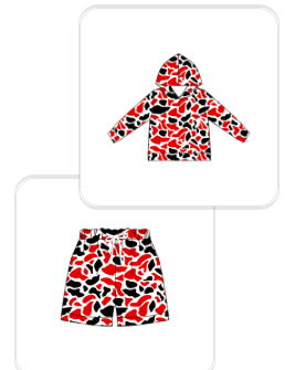 Preorder (moq 5) Baby Boys Red Black Camo Hoodie Short Team Clothes Sets