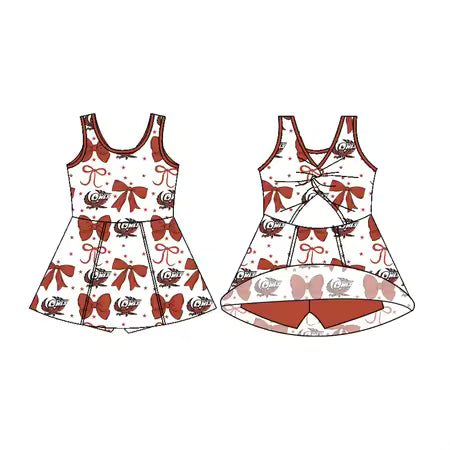 Preorder (moq 5)Baby Girls Sleeveless Red Owl Football Team Shorts Dresses