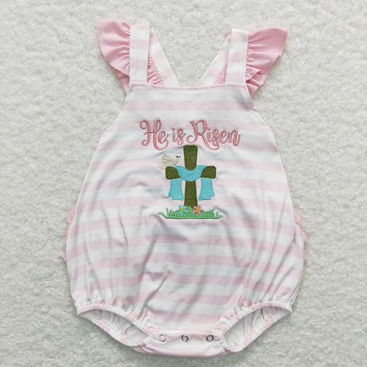 Baby Infant Girls Easter He Is Risen Ruffle Bubble Rompers