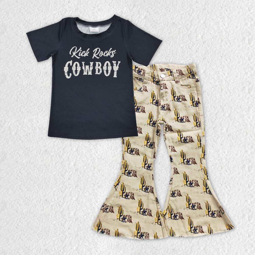 Baby Girls Cowboy Shirt Redeo Denim Pants Clothes Sets