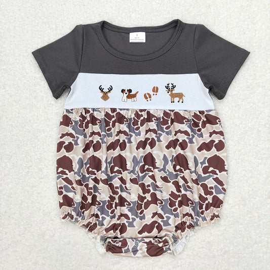 Baby Girls Camo Short Sleeve Deer Dogs Summer Rompers