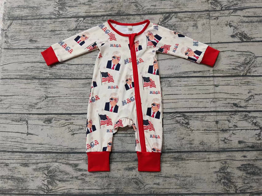 Preorder(moq 5)Baby Infant Boys Trumps Flag Zip Sleepers Rompers