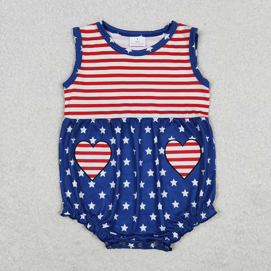 Baby Infant Girls 4th Of July Stars Sleeveless Rompers