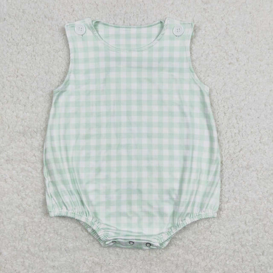 Baby Boys Easter Green Checkered Sleeveless Rompers