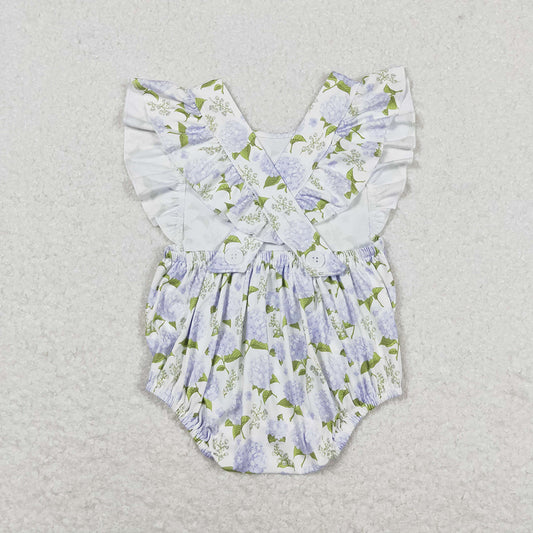 Baby Infant Girls Blue Flowers Ruffle Rompers