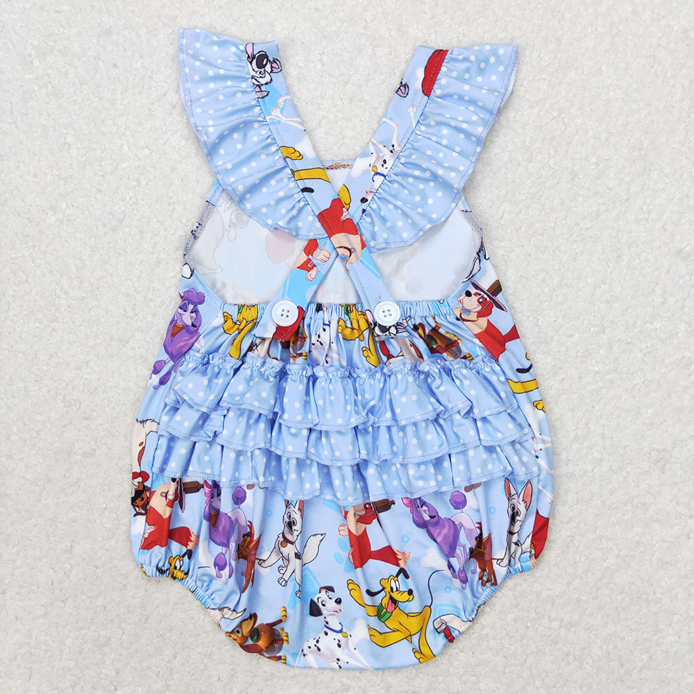 Baby Infant Girls Little Dogs Sleeveless Bubble Rompers