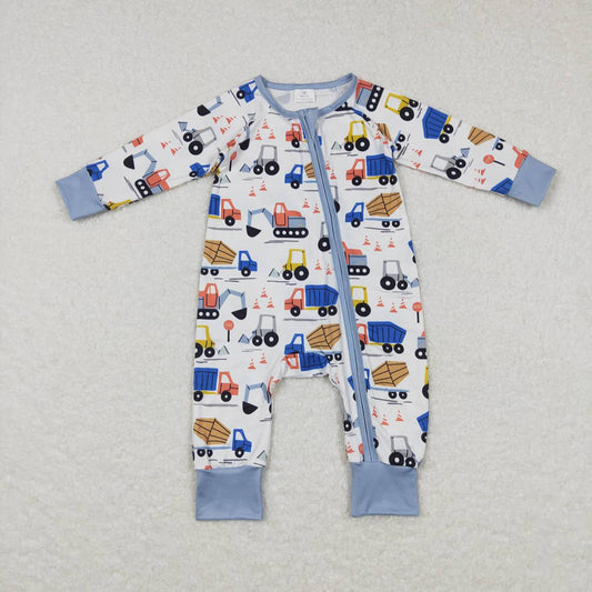 Baby Boys Construction Zip Long Sleeve Rompers