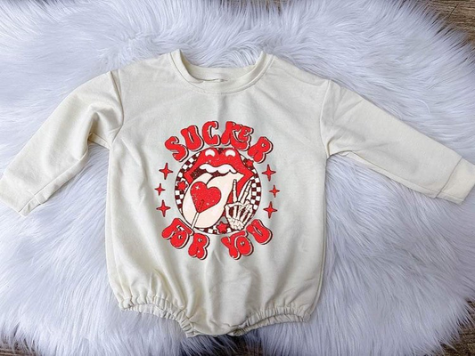 Baby Girls Valentines Sucker For You Long Sleeve Rompers preorder(moq 5)