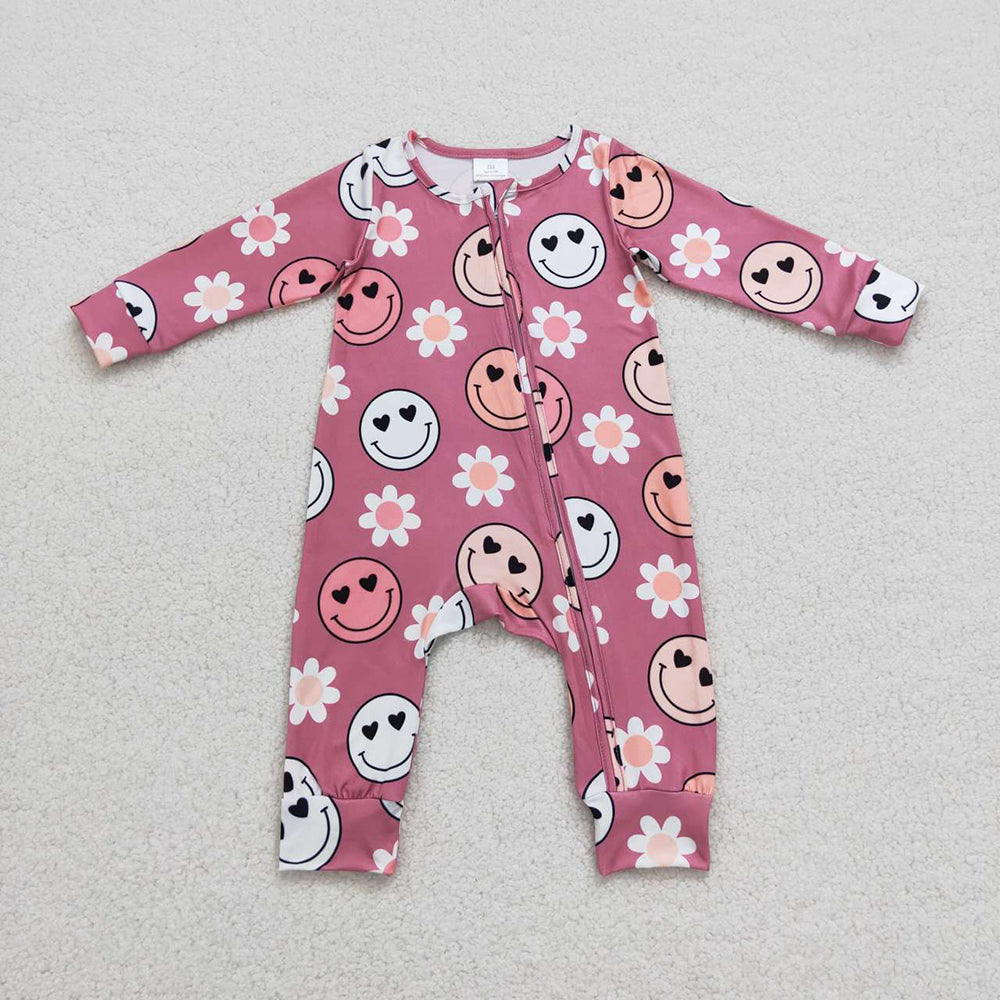 Baby Girls Flowers Smile Long Sleeve Zip Rompers