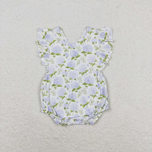 Baby Infant Girls Blue Flowers Ruffle Rompers