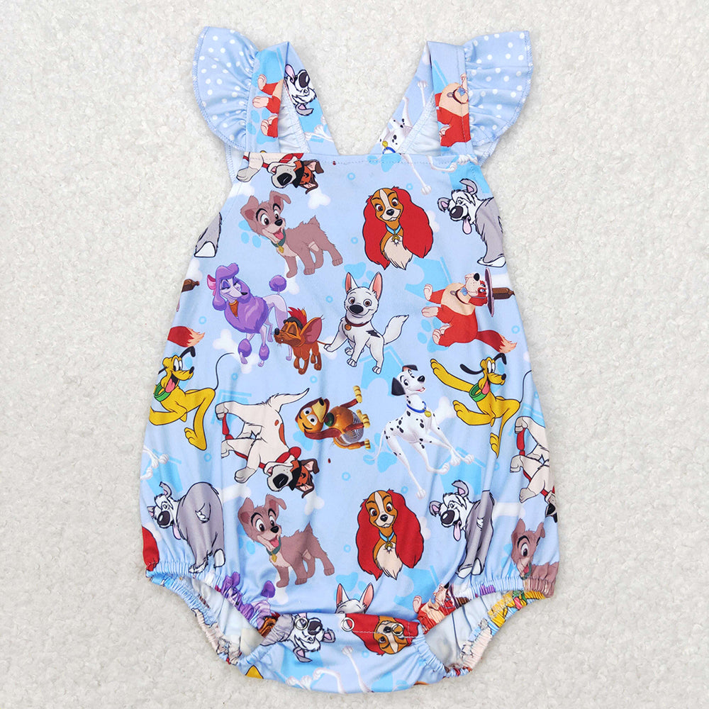 Baby Infant Girls Little Dogs Sleeveless Bubble Rompers