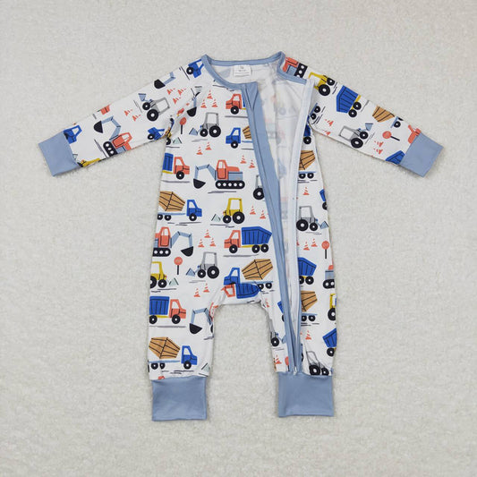 Baby Boys Construction Zip Long Sleeve Rompers