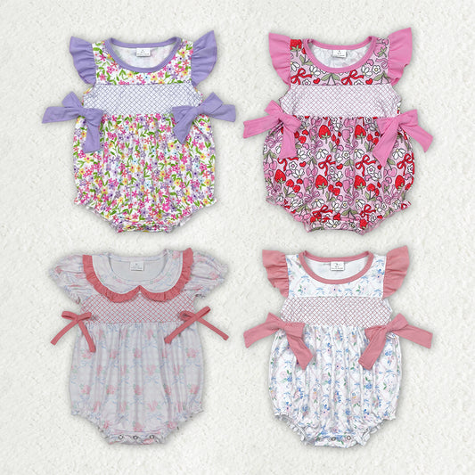 Sibling Embroidery Baby Infant Girls Flutter Sleeves Bows Ruffle Rompers