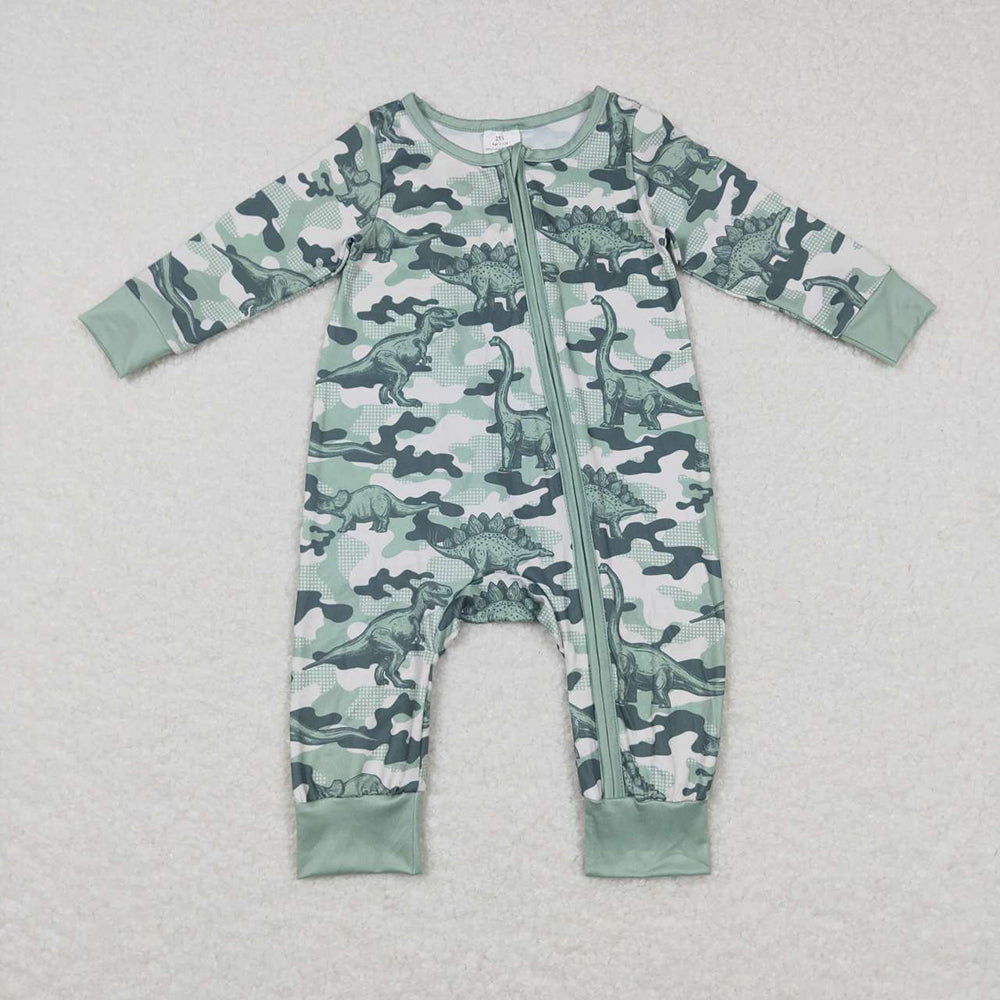 Baby Infant Boys Dinosaur Zip Long Sleeve Rompers