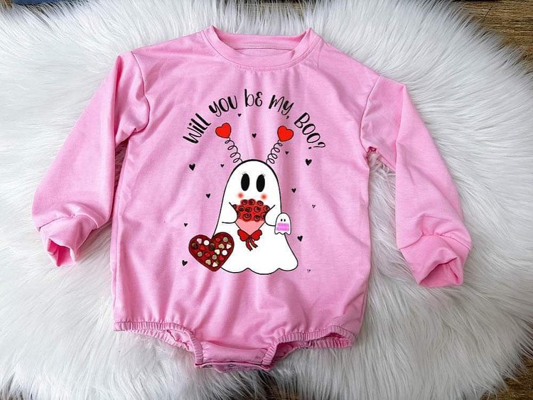 Baby Girls Valentines Pink Ghost Long Sleeve Rompers preorder(moq 5)