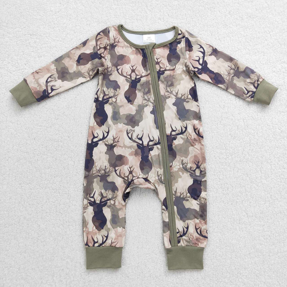 Baby Boys Camo Deer Zip Long Sleeve Rompers