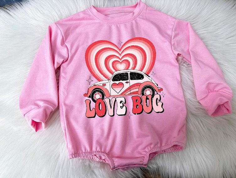 Baby Girls Valentines Pink Love Bug Long Sleeve Rompers preorder(moq 5)