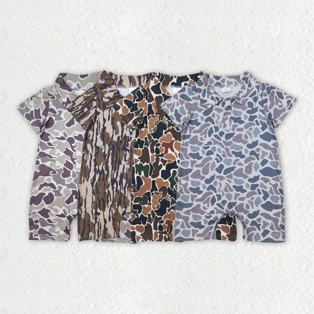 Sibling Baby Infant Boys Short Sleeves Camouflage Button Rompers